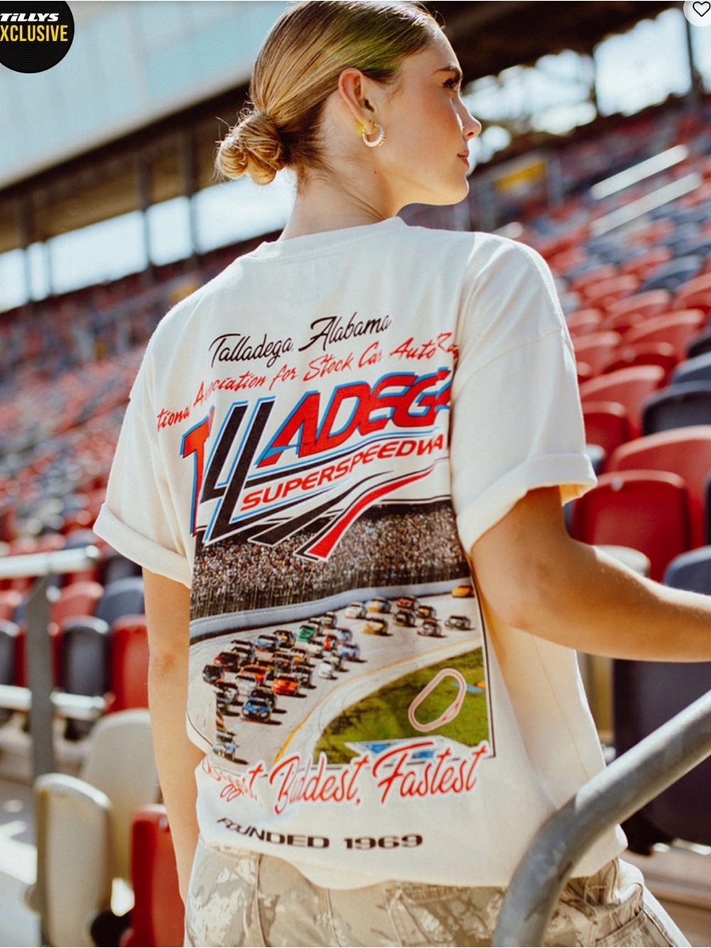Nascar Talladega Short Sleeve Tee in Cream with Red and Blue Logo